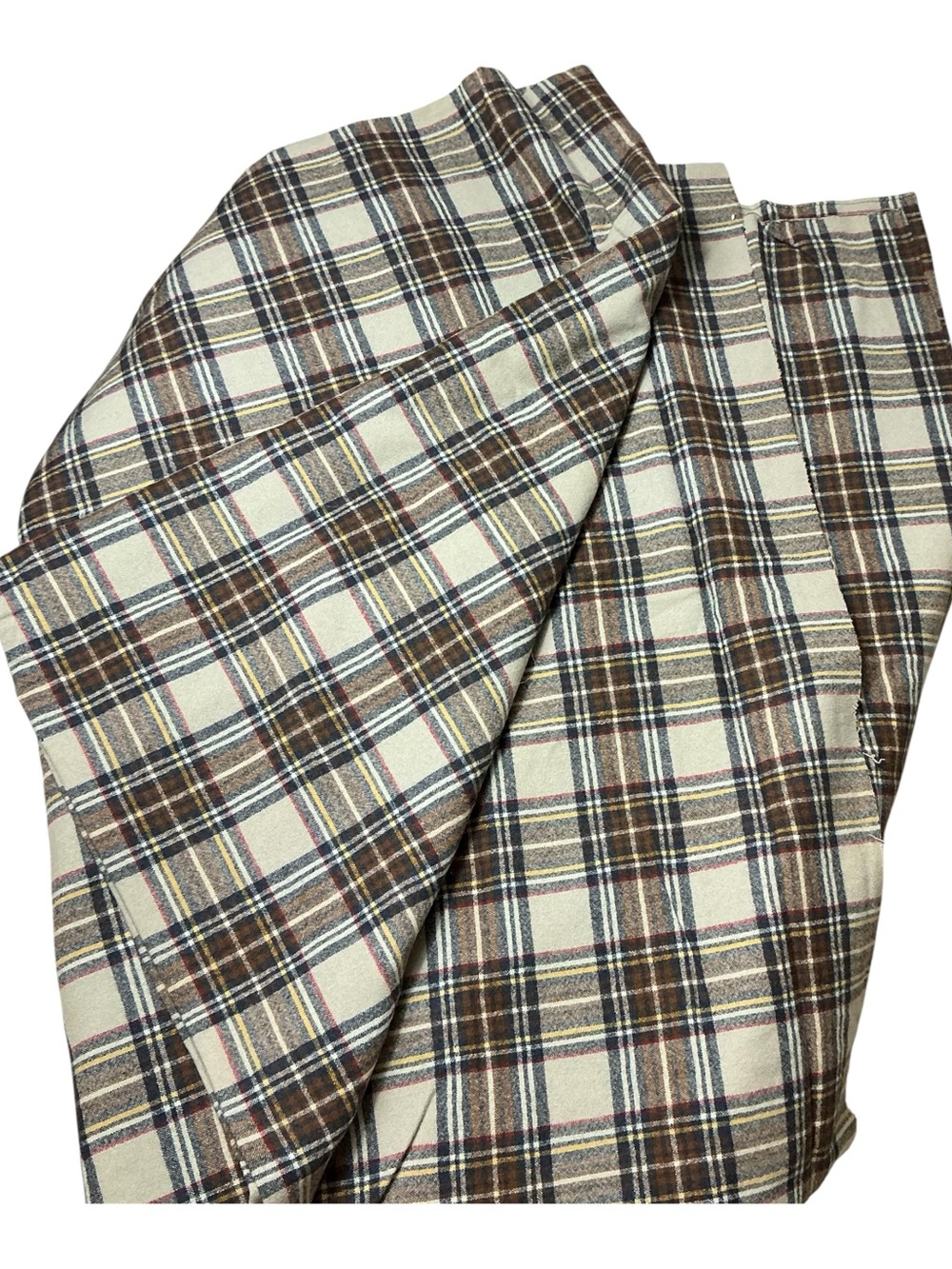 Vintage tartan plaid brown/tan lightweight wool fabric 60 x 90”